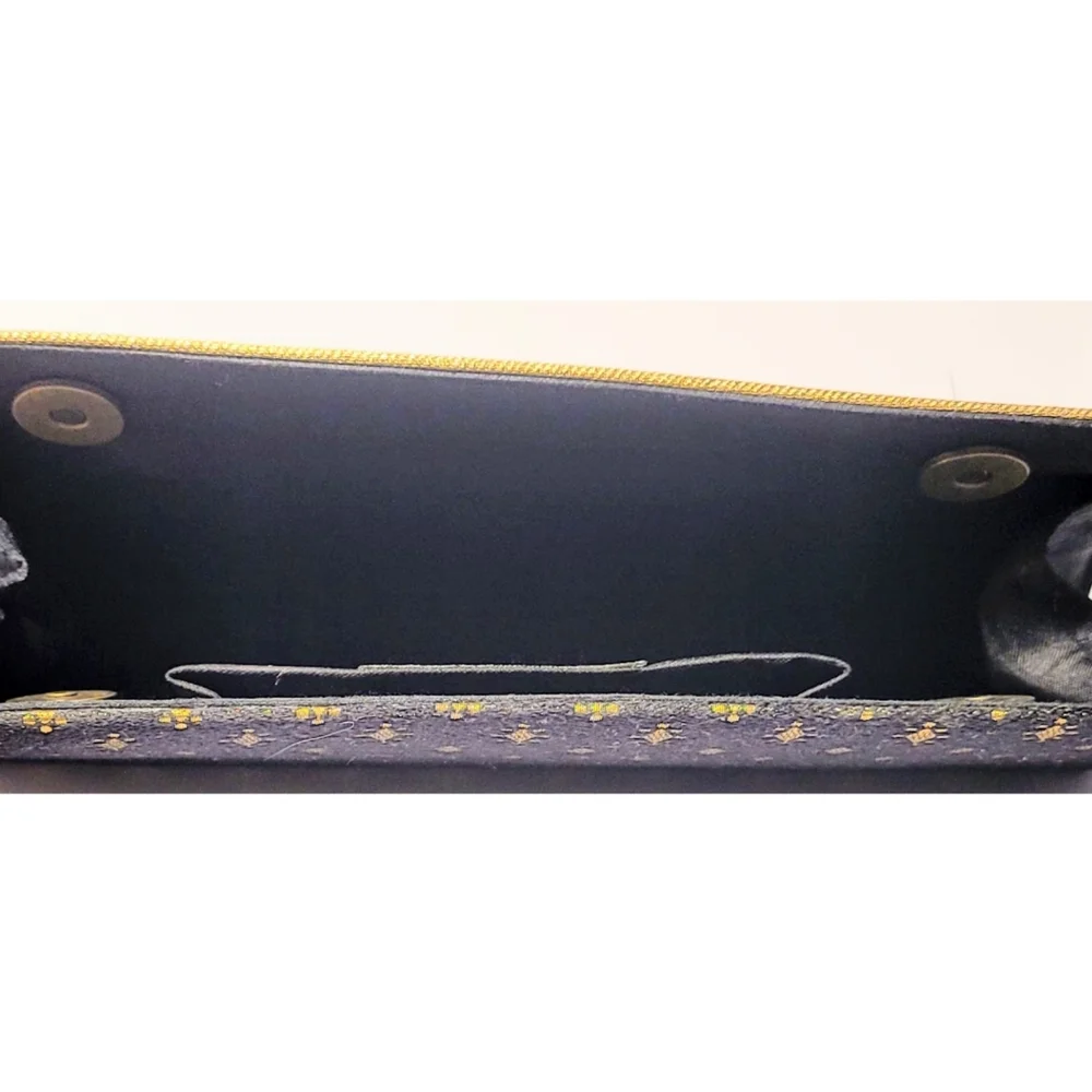 FABINDIA Handbag Clutch Evening Bag Black Gold Paisley Magnetic Snap Party Event
